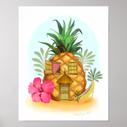 Ananas Hibiscus Beach House Art Print (Voorkant)