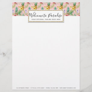 Ananas & Hibiscus Bloemen Waterverf Tropisch Briefhoofd