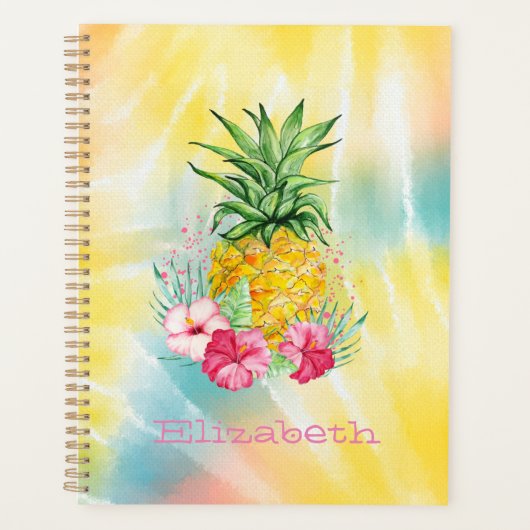 Ananas, Hibiscus Waterverf Rainbow Tie Dye Planner (Voorkant)