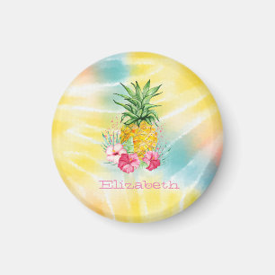 Ananas,Hibiscus Waterverf Regenboog Tie Dye Magneet