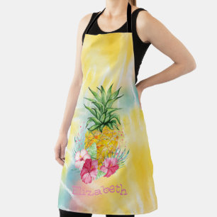 Ananas,Hibiscus Waterverf Regenboog Tie Dye Schort