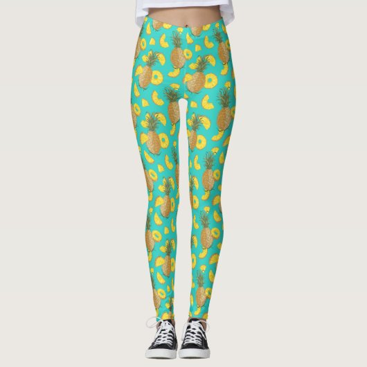ananas in turkooiskleur leggings (Voorkant)