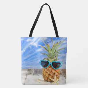 ananas in zonnebrillen met zeester draagtas
