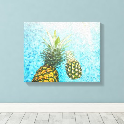 Ananas in Zwembad Canvas Afdruk (Insitu (Houten vloer))