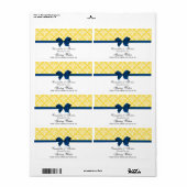 Ananas Jaune Blanc Damassé Étiquette Eau Bleu Mari (Feuille entière)
