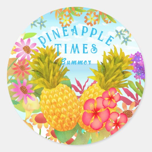 Ananas klassieke ronde sticker (Voorkant)