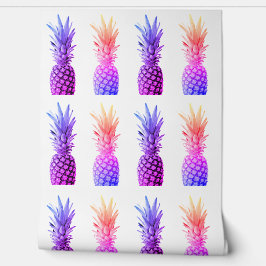 Ananas Kleurrijke Paarse Roze Sinaasappel Tropisch Behang