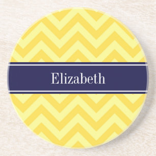 Ananas Lt Yellow LG Chevron Navy Monogram Zandsteen Onderzetter