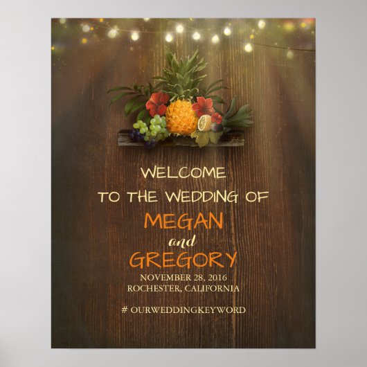 ananas Luau Beach Lights Weddenschap Welkomstteken Poster (Voorkant)