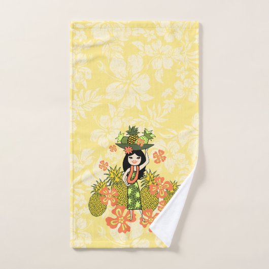 Ananas Luau Hawaiian Hula Girl Coordinate - Citron (Serviette à main)