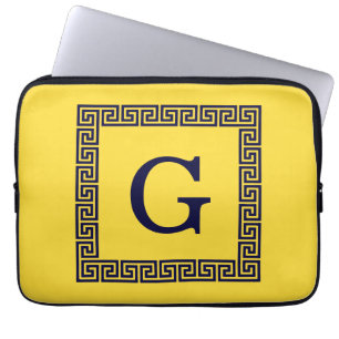 Ananas, marineblauw Griekse sleutel #1 ingelijst m Laptop Sleeve