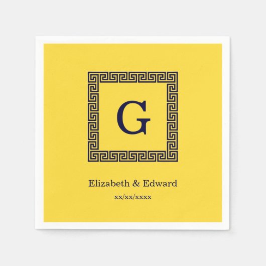 Ananas, marineblauw Griekse sleutel #1 ingelijst m Servetten (Voorkant)