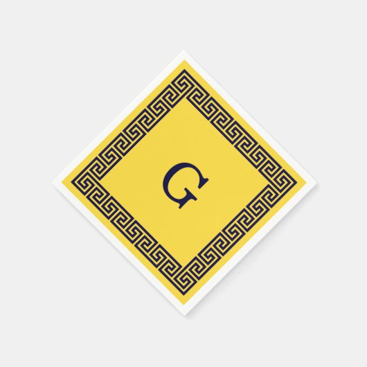 Ananas, marineblauw Griekse sleutel #1 ingelijst m Servetten (Hoek)