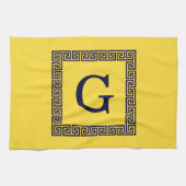 Ananas, marineblauw Griekse sleutel #1 ingelijst m Theedoek (Horizontaal)