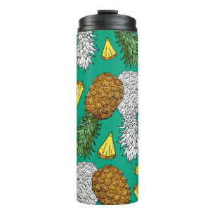 Ananas met bladeren, kleine stukjes. Naadloze pit Thermosbeker