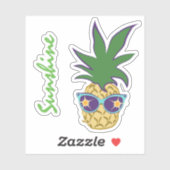 Ananas met blauwe zonnebril Aangepaste tekst Sticker (Vel)