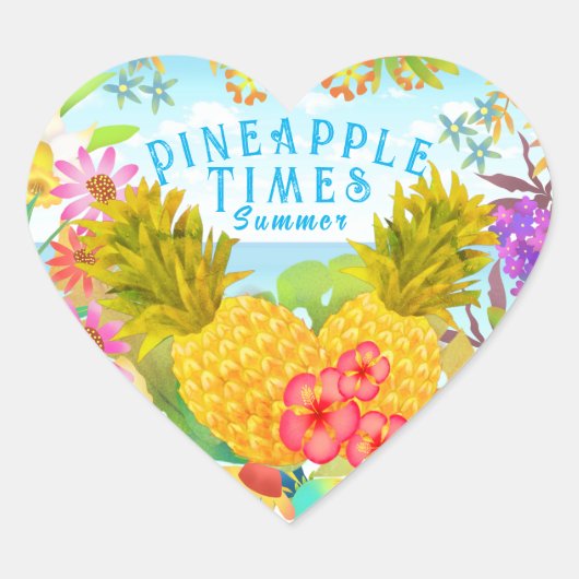 Ananas met Floral Hart Sticker (Voorkant)