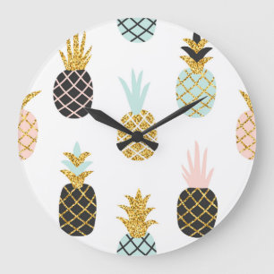 Ananas met gouden glitter, creatief patroon. grote klok