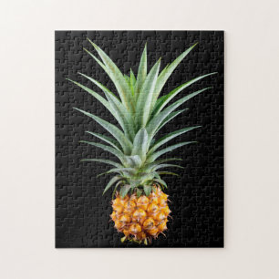 Ananas met groot haar op zwarte achtergrond legpuzzel