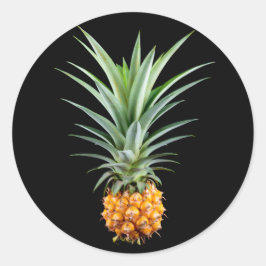 Ananas met groot haar op zwarte achtergrond ronde sticker