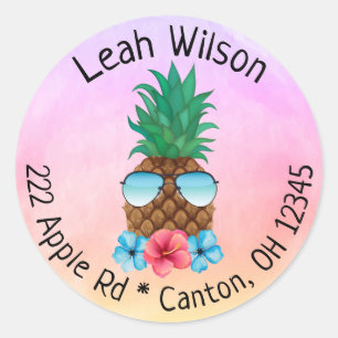 Ananas met het adresetiket van de ronde sticker