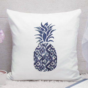 ananas met indigo blauwe waterverf buitenkussen