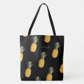 Ananas met jouw naam op zwart draagtas (Voorkant)