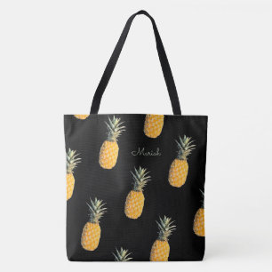 Ananas met jouw naam op zwart draagtas