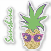 Ananas met Roze zonnebril Aangepaste tekst Sticker (Voorkant)