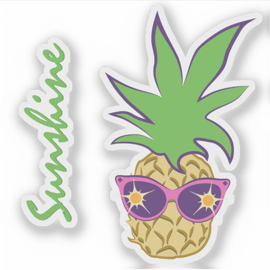 Ananas met Roze zonnebril Aangepaste tekst Sticker (Voorkant)