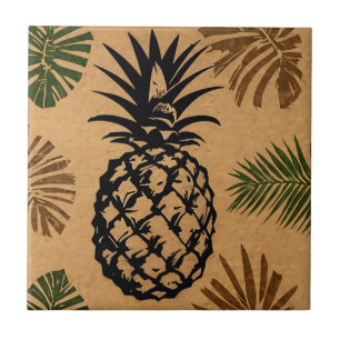 Ananas met tropische bladeren tegeltje