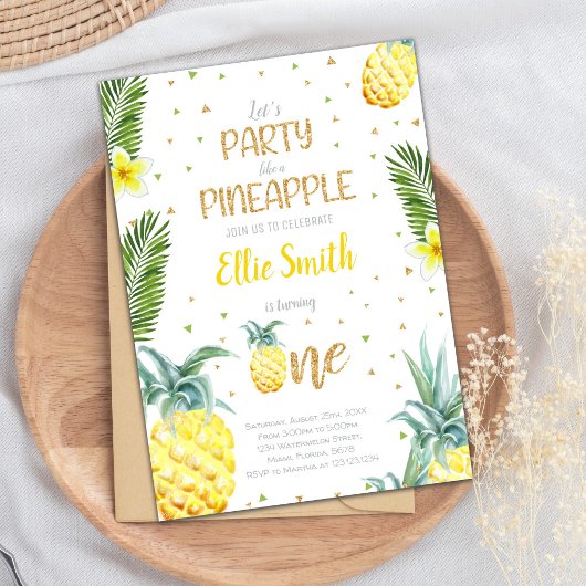 Ananas modifiable 1er anniversaire Invitation