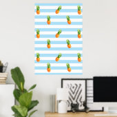 Ananas, motif à rayures bleues, affiche à ananas, (Bureau à domicile)