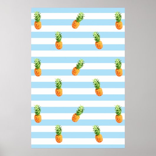 Ananas, motif à rayures bleues, affiche à ananas, (Devant)