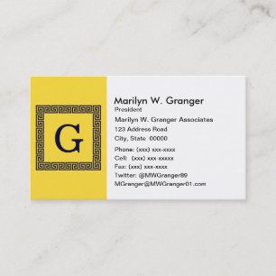 ananas, Navy Blue Greek Key #1 Gepland monogram Visitekaartje