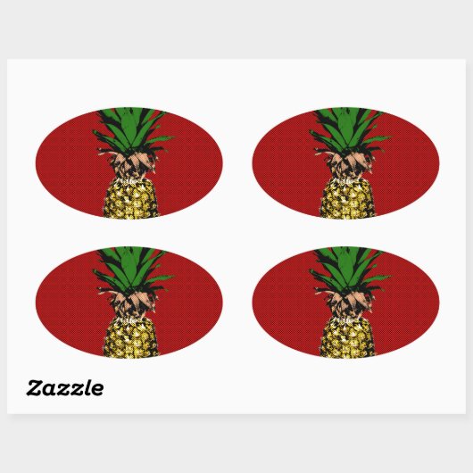 Ananas Newsprint Afbeelding Ovale Sticker (Vel)