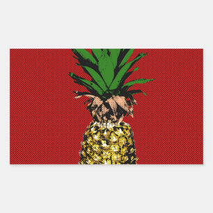 Ananas Newsprint Afbeelding Rechthoekige Sticker