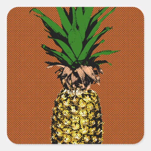Ananas Newsprint Vierkante Sticker (Voorkant)