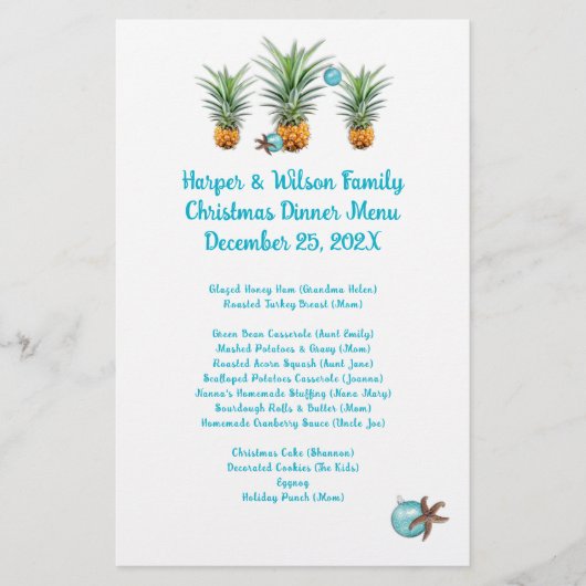 Ananas Noël Famille Dîner Menu (Devant)