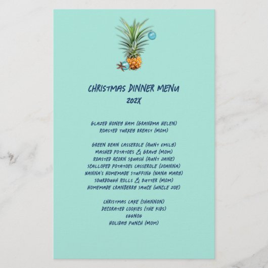 Ananas Noël Famille Dîner Menu (Devant)