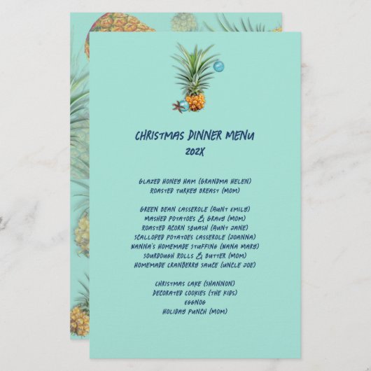 Ananas Noël Famille Dîner Menu (Devant / Derrière)