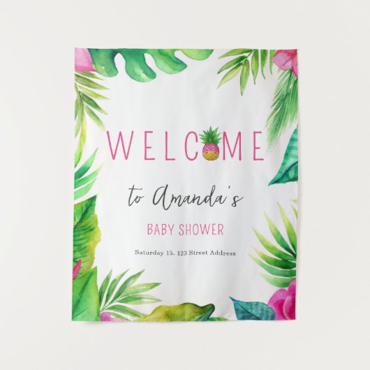 Ananas Oerwoud Pacifiers Roze Meisje Baby shower Wandkleed (Voorkant)