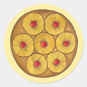 Ananas ondersteboven Cake Cherries Baking Dessert Ronde Sticker