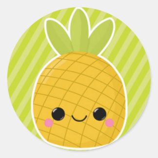 Ananas op groene strepen ronde sticker