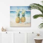 Ananas op het strand Waterverf Canvas Print