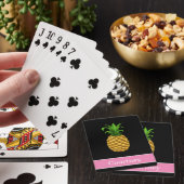 Ananas op zwart met roze naam pokerkaarten (Insitu)