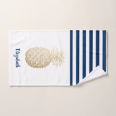 Ananas Or Marine Bleu Blanc rayé (Serviette à main)