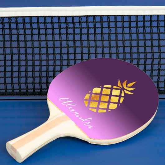 Ananas paars goudnaamscript tafeltennisbatje (Insitu)