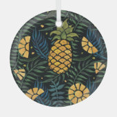 Ananas, palmbladeren: tropisch patroon. glas ornament (Voorkant)