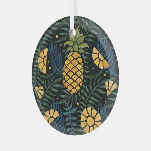 Ananas, palmbladeren: tropisch patroon. glas ornament (Voorkant links)